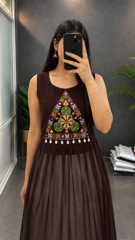 BALADA Women's Premium Georgette Navratri Kurti | Designer Sleeveless Festive Kurti