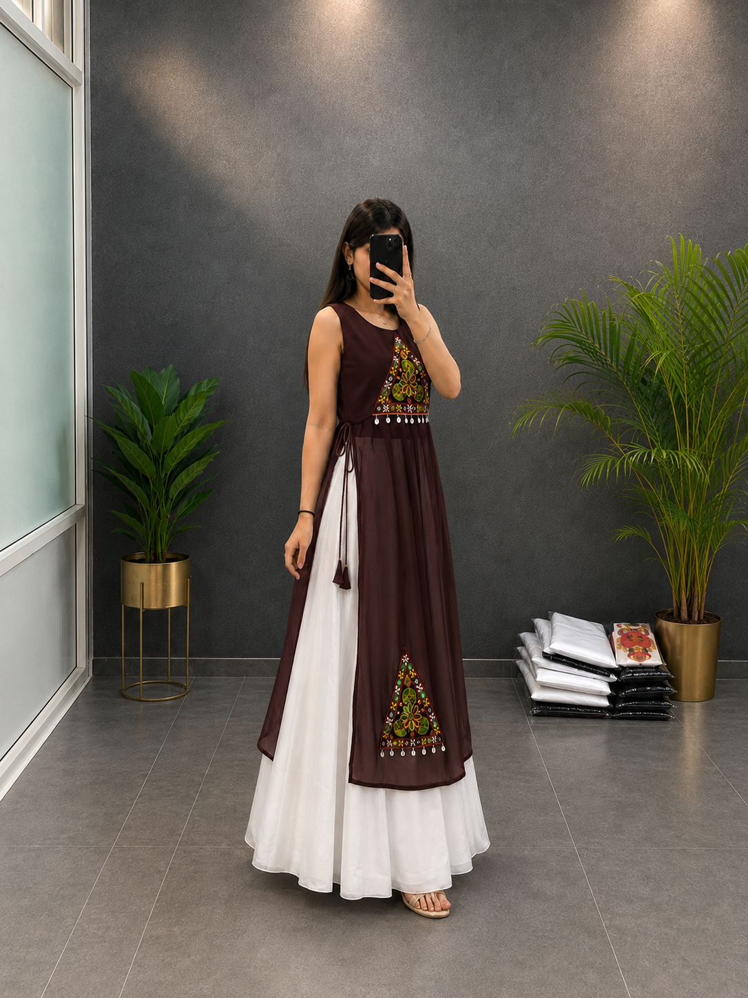 BALADA Women's Premium Georgette Navratri Kurti | Designer Sleeveless Festive Kurti