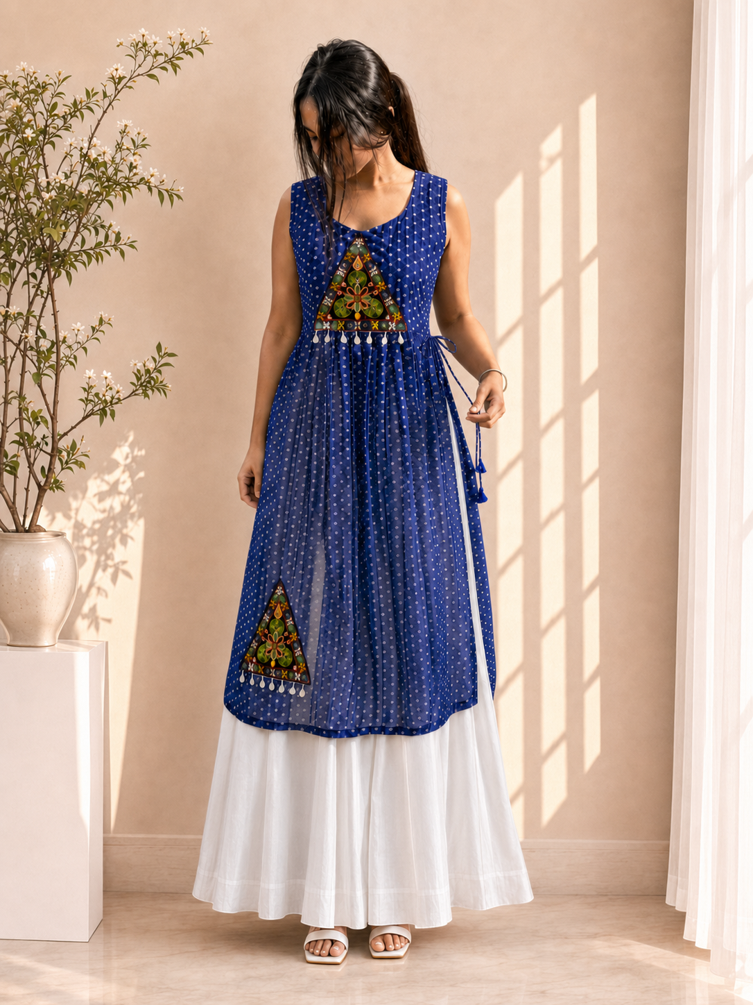 BALADA Women's Premium Georgette Navratri Kurti – Designer Sleeveless Festive Kurti for Women & Girls