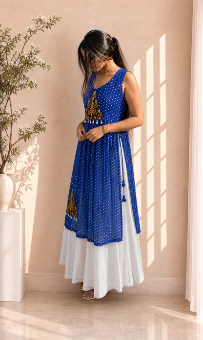 BALADA Women's Premium Georgette Navratri Kurti – Designer Sleeveless Festive Kurti for Women & Girls
