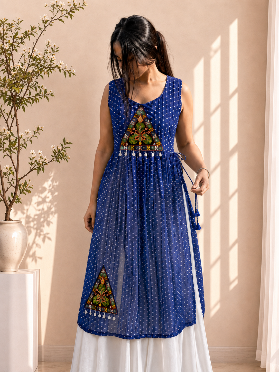 BALADA Women's Premium Georgette Navratri Kurti – Designer Sleeveless Festive Kurti for Women & Girls