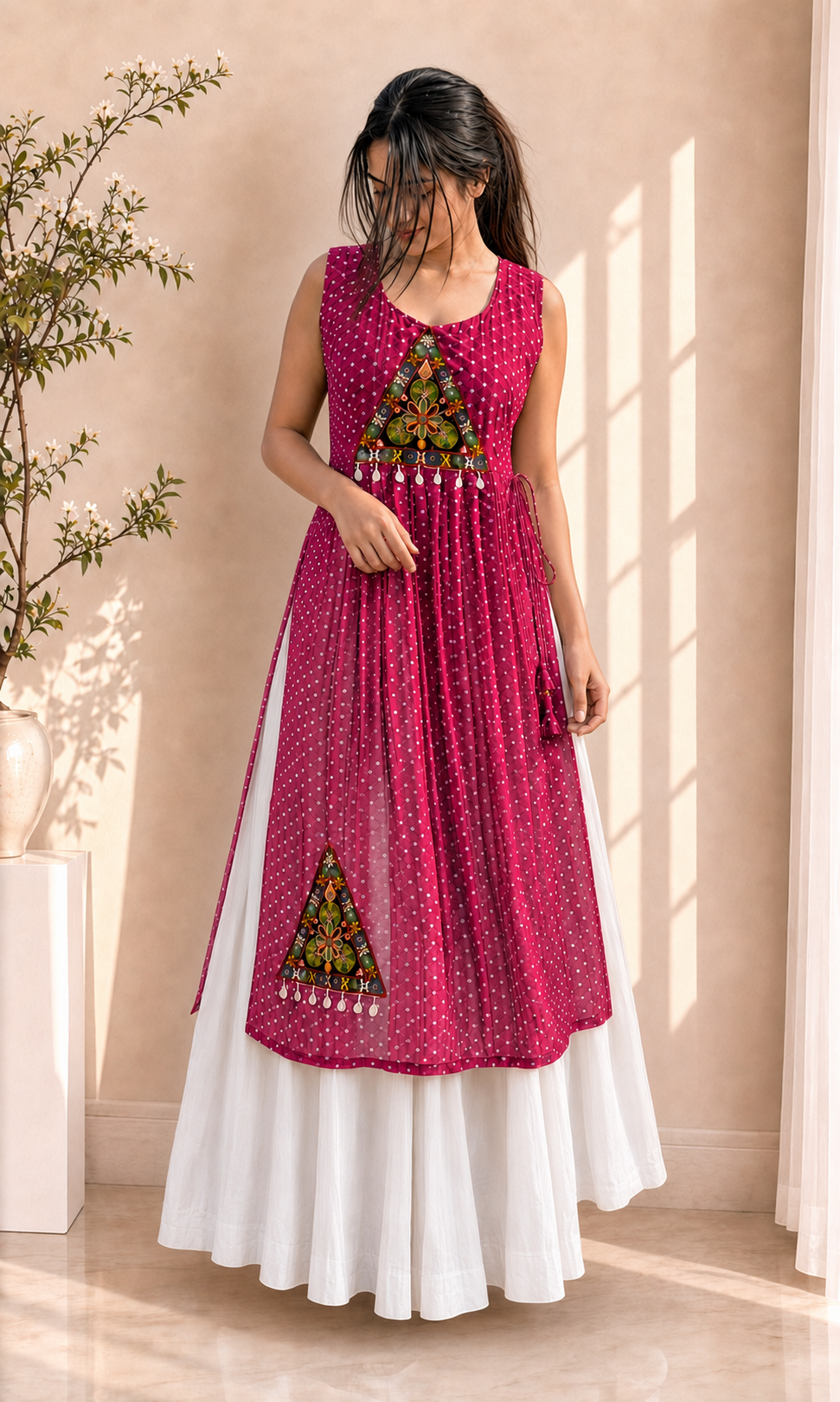 BALADA Women's Premium Georgette Navratri Kurti – Designer Sleeveless Festive Kurti for Women & Girls