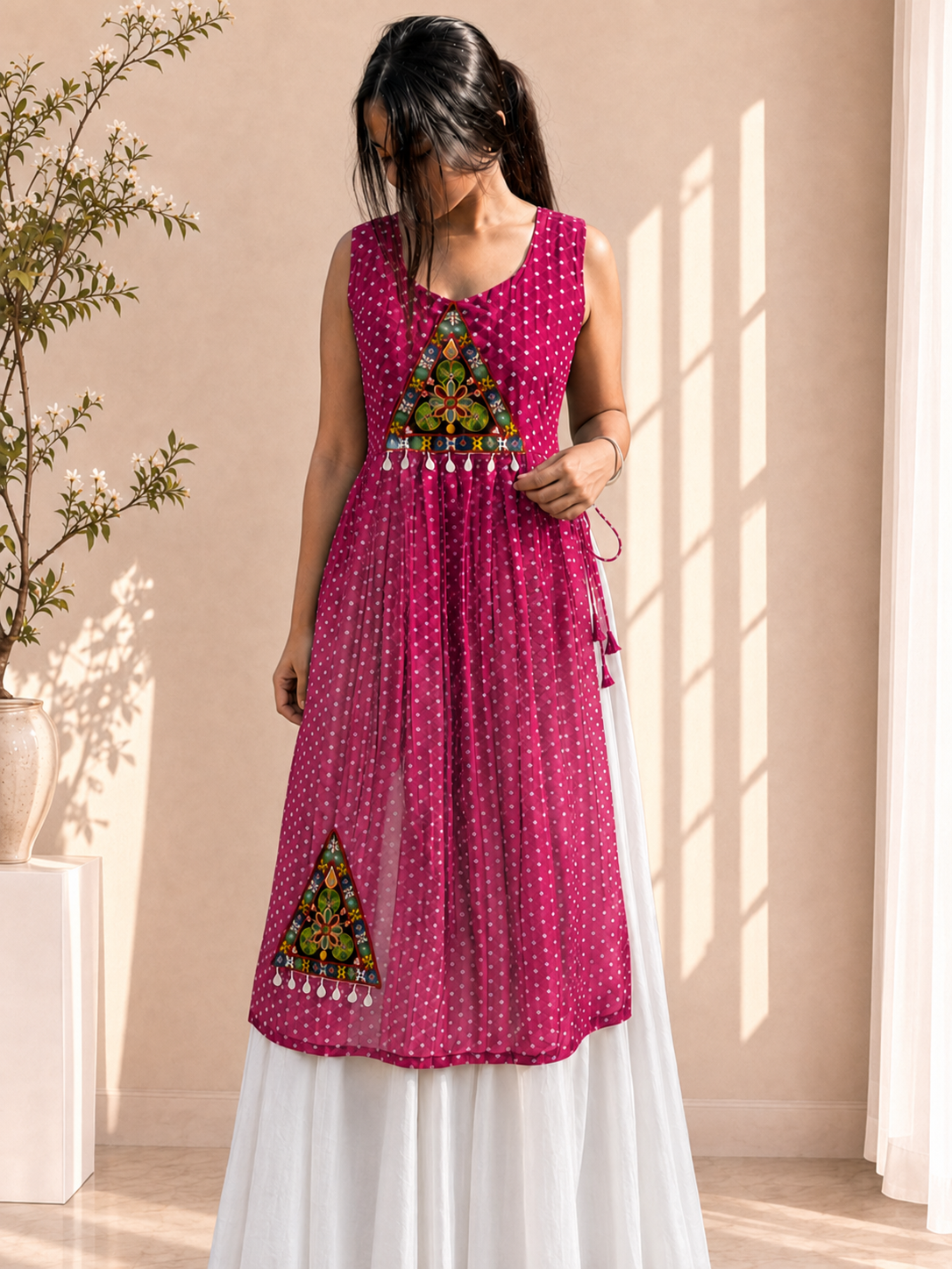 BALADA Women's Premium Georgette Navratri Kurti – Designer Sleeveless Festive Kurti for Women & Girls