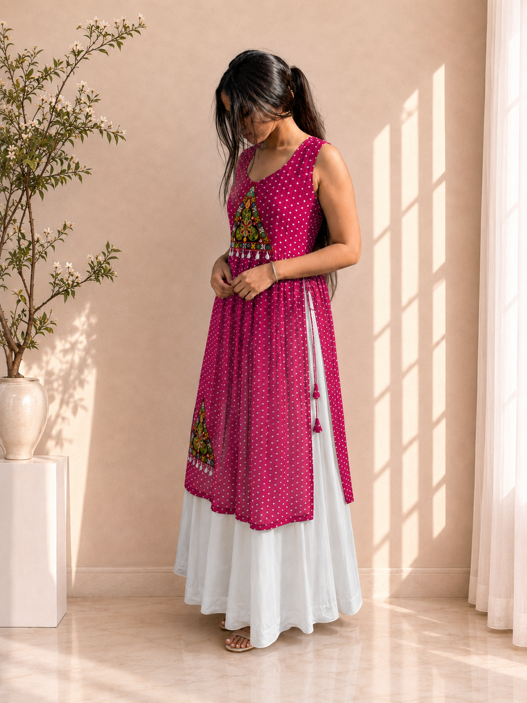 BALADA Women's Premium Georgette Navratri Kurti – Designer Sleeveless Festive Kurti for Women & Girls