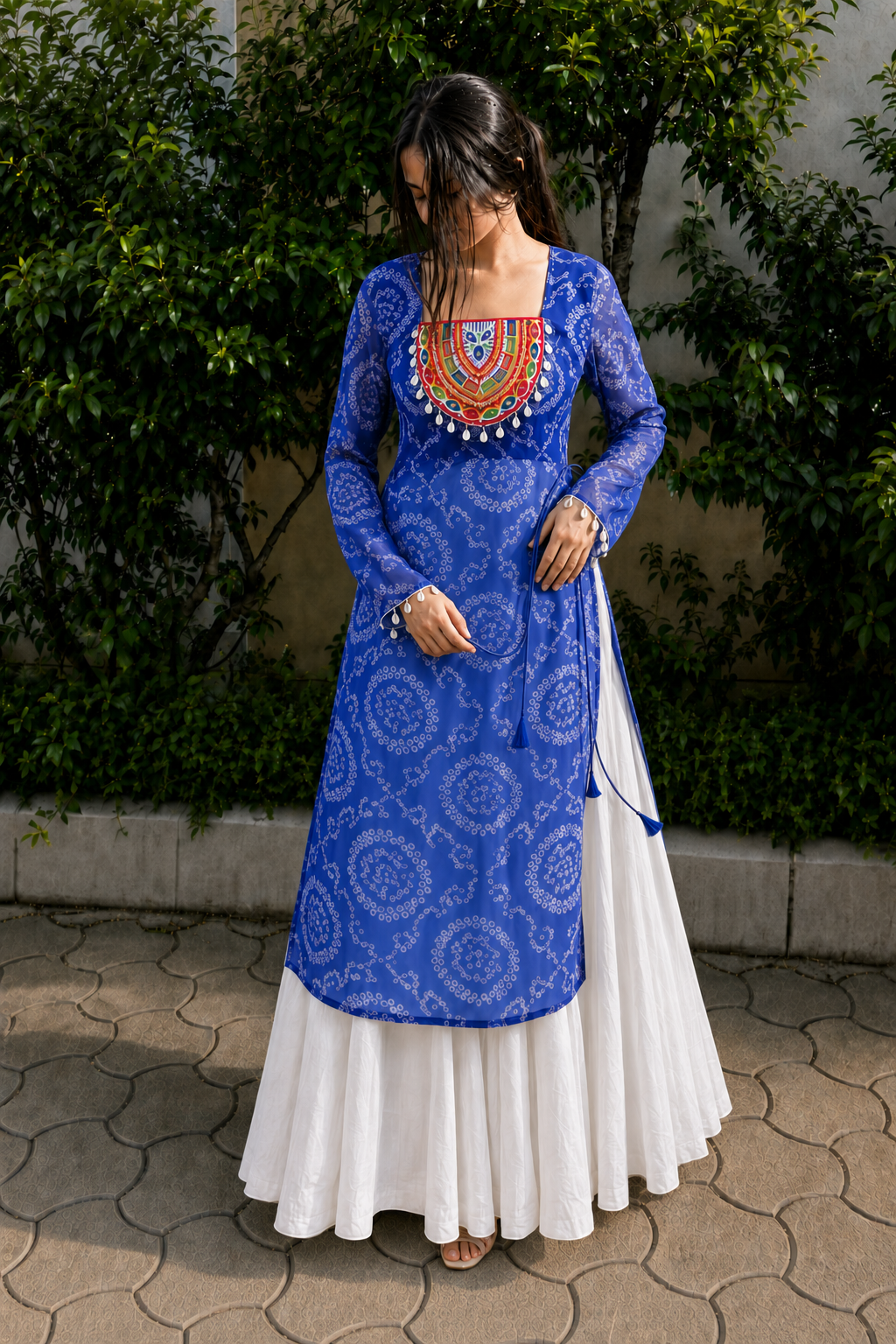 BALADA Women's Premium Georgette Navratri Kurti | Designer Long Sleeve Festive Kurti
