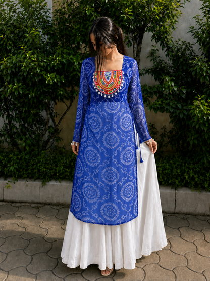 BALADA Women's Premium Georgette Navratri Kurti | Designer Long Sleeve Festive Kurti