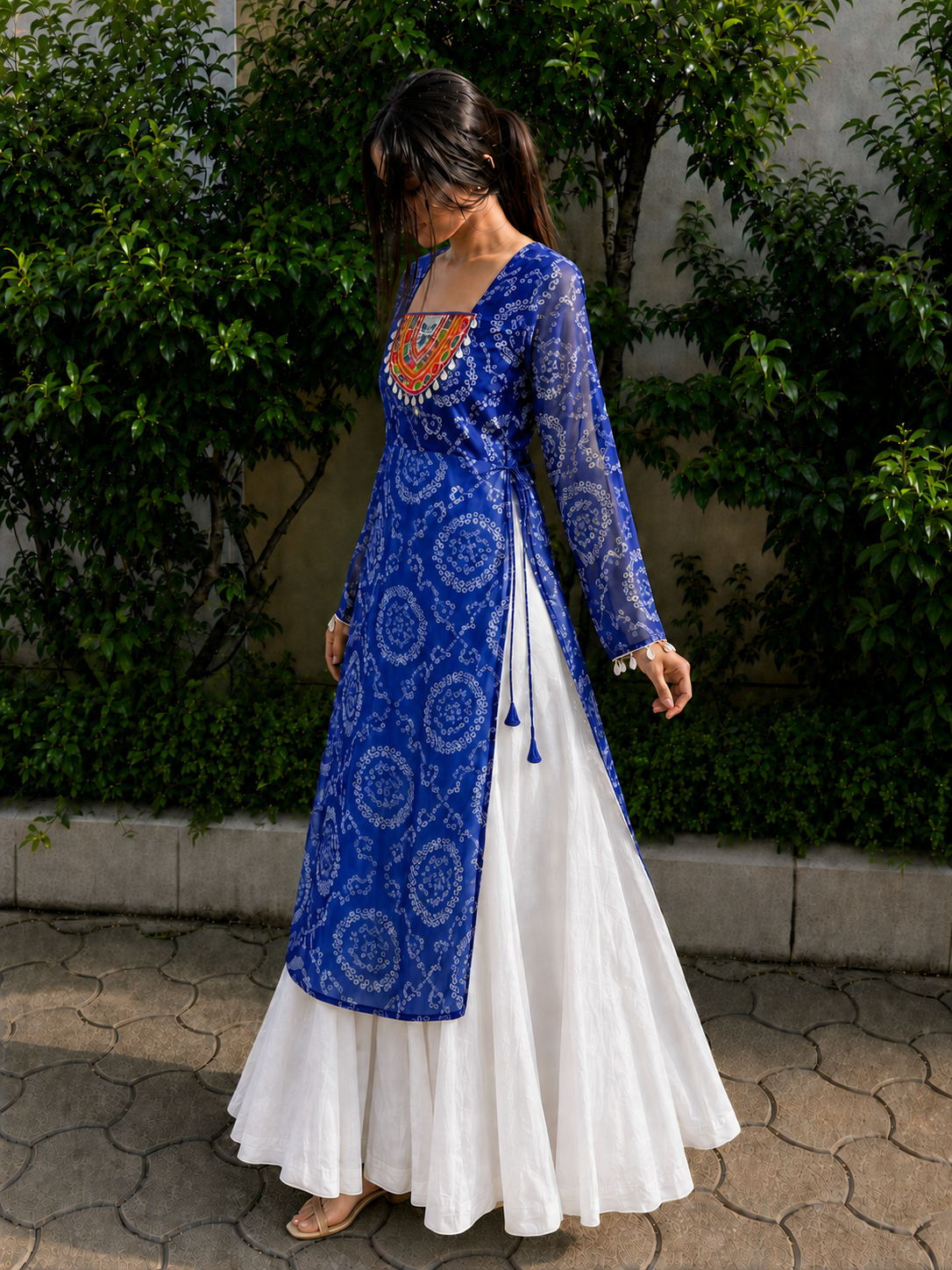 BALADA Women's Premium Georgette Navratri Kurti | Designer Long Sleeve Festive Kurti