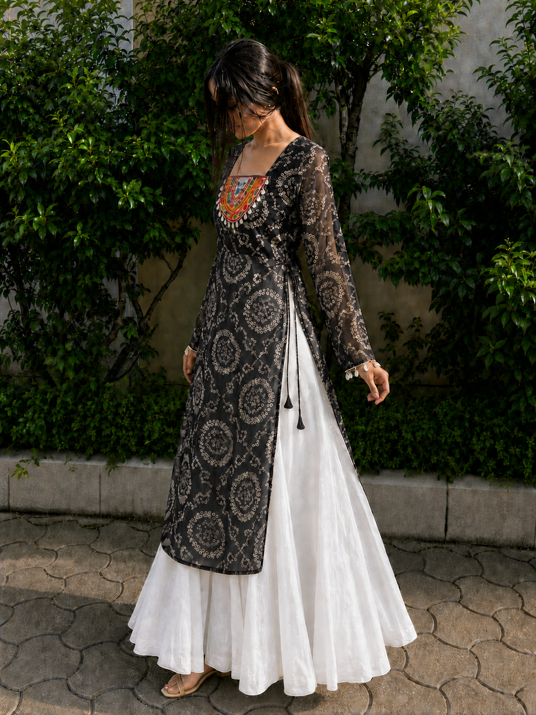 BALADA Women's Premium Georgette Navratri Kurti | Designer Long Sleeve Festive Kurti