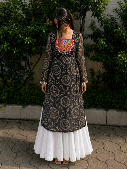 BALADA Women's Premium Georgette Navratri Kurti | Designer Long Sleeve Festive Kurti