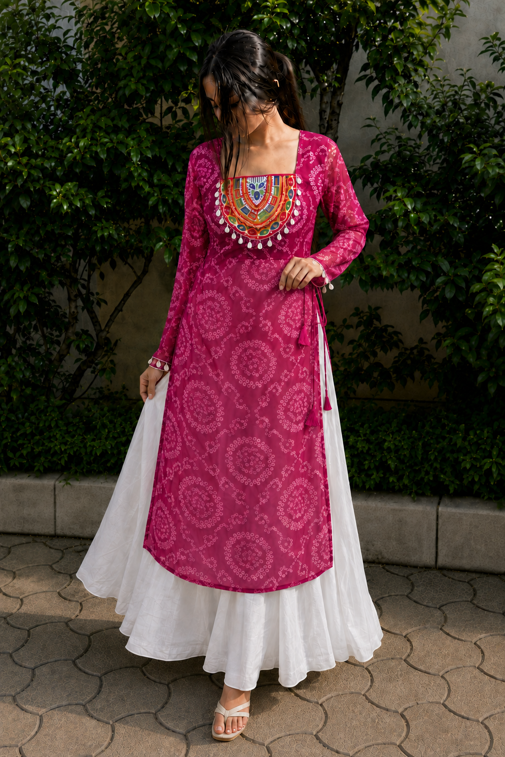 BALADA Women's Premium Georgette Navratri Kurti | Designer Long Sleeve Festive Kurti