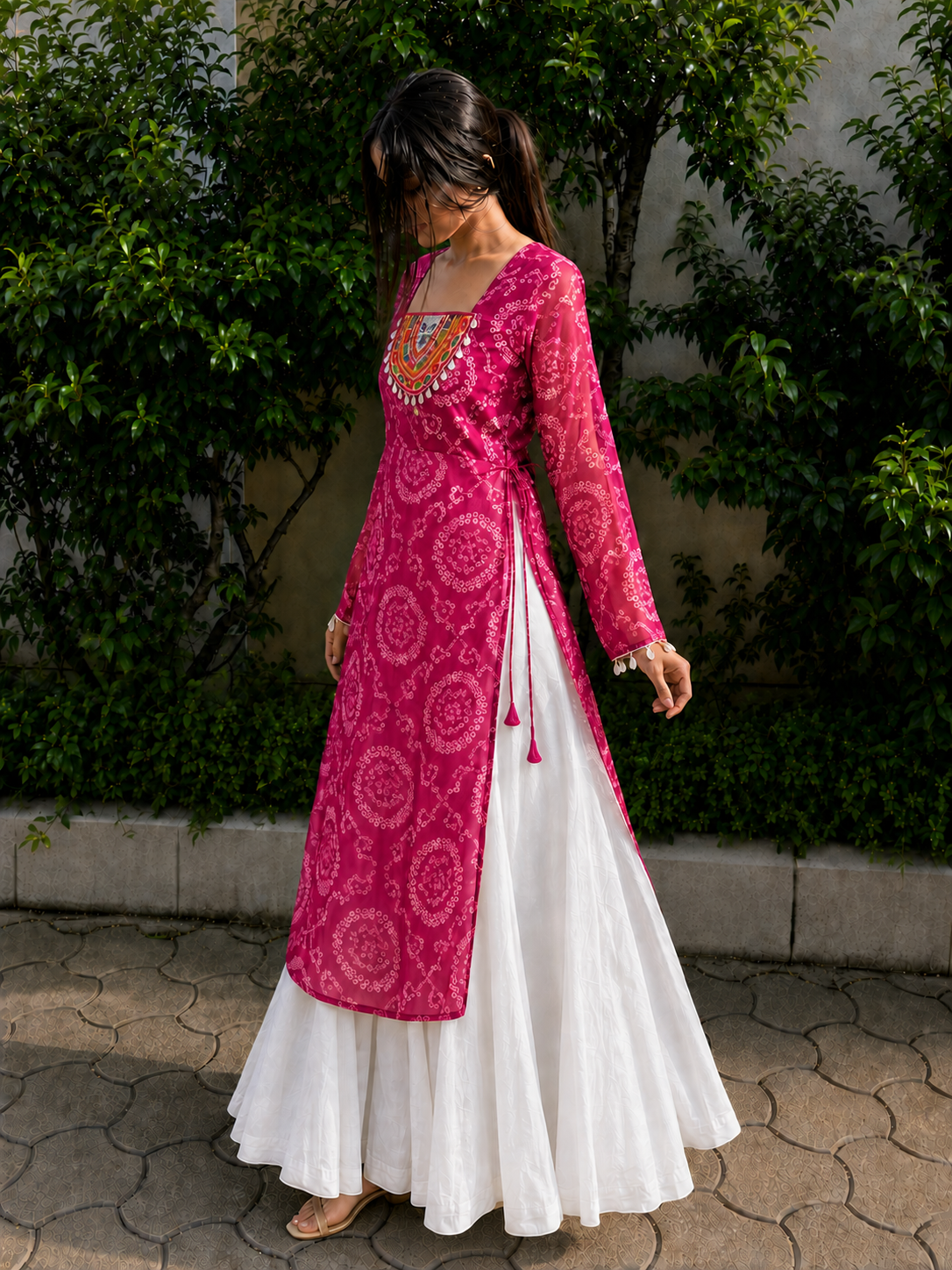 BALADA Women's Premium Georgette Navratri Kurti | Designer Long Sleeve Festive Kurti