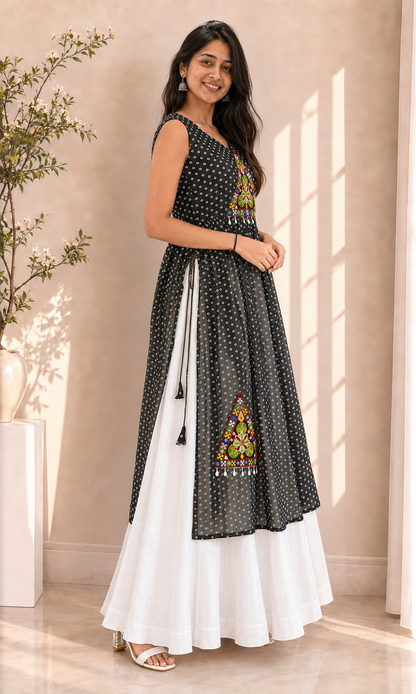BALADA Women's Premium Georgette Navratri Kurti – Designer Sleeveless Festive Kurti for Women & Girls
