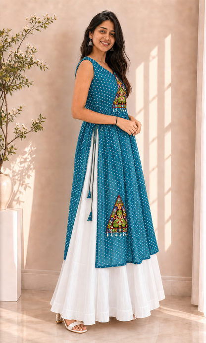 BALADA Women's Premium Georgette Navratri Kurti – Designer Sleeveless Festive Kurti for Women & Girls