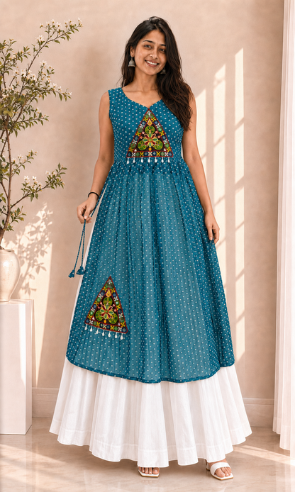 BALADA Women's Premium Georgette Navratri Kurti – Designer Sleeveless Festive Kurti for Women & Girls
