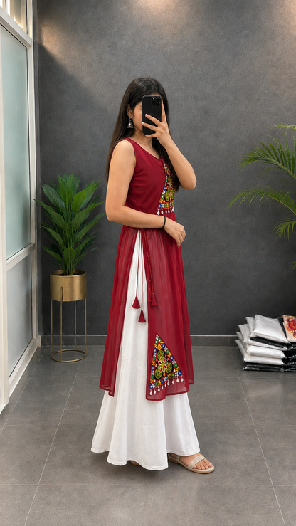 BALADA Women's Premium Georgette Navratri Kurti | Designer Sleeveless Festive Kurti