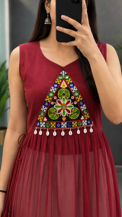 BALADA Women's Premium Georgette Navratri Kurti | Designer Sleeveless Festive Kurti
