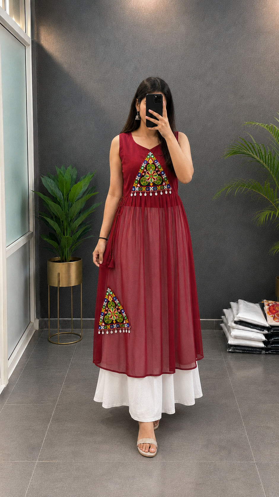 BALADA Women's Premium Georgette Navratri Kurti | Designer Sleeveless Festive Kurti