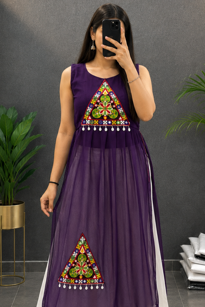 BALADA Women's Premium Georgette Navratri Kurti | Designer Sleeveless Festive Kurti