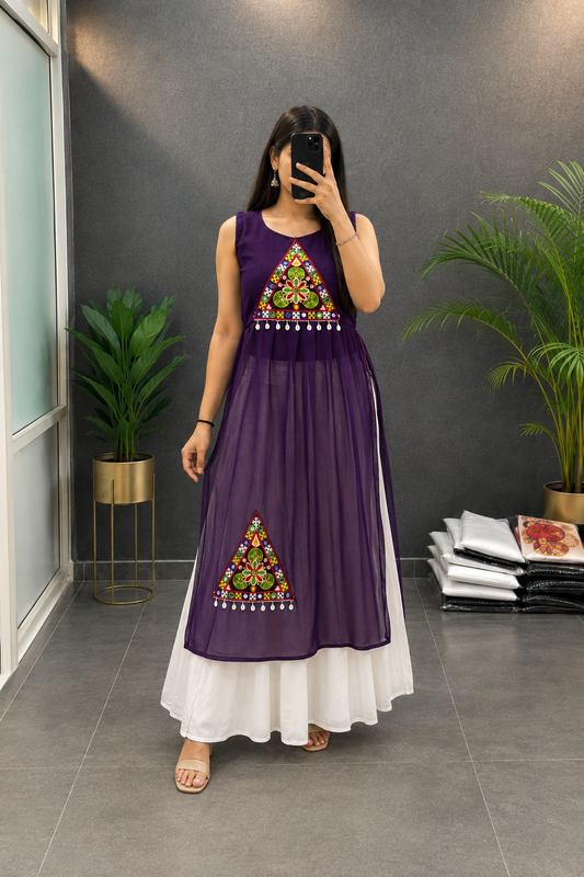 BALADA Women's Premium Georgette Navratri Kurti | Designer Sleeveless Festive Kurti