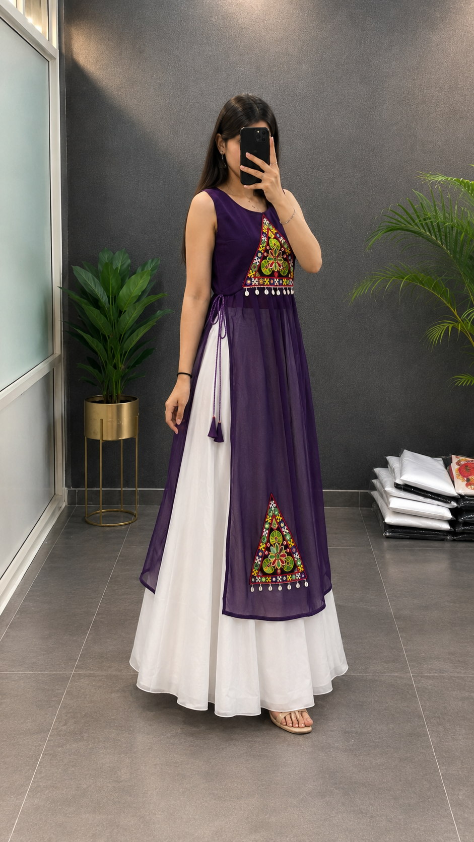 BALADA Women's Premium Georgette Navratri Kurti | Designer Sleeveless Festive Kurti