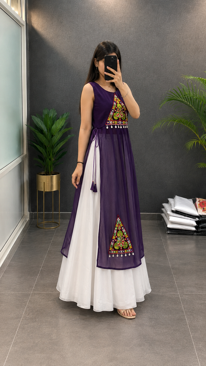 BALADA Women's Premium Georgette Navratri Kurti | Designer Sleeveless Festive Kurti