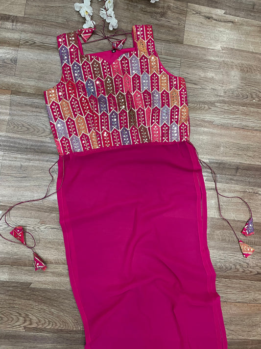 "Rangriti Mirror Blouse Skirt Set – Pink Love Edition"