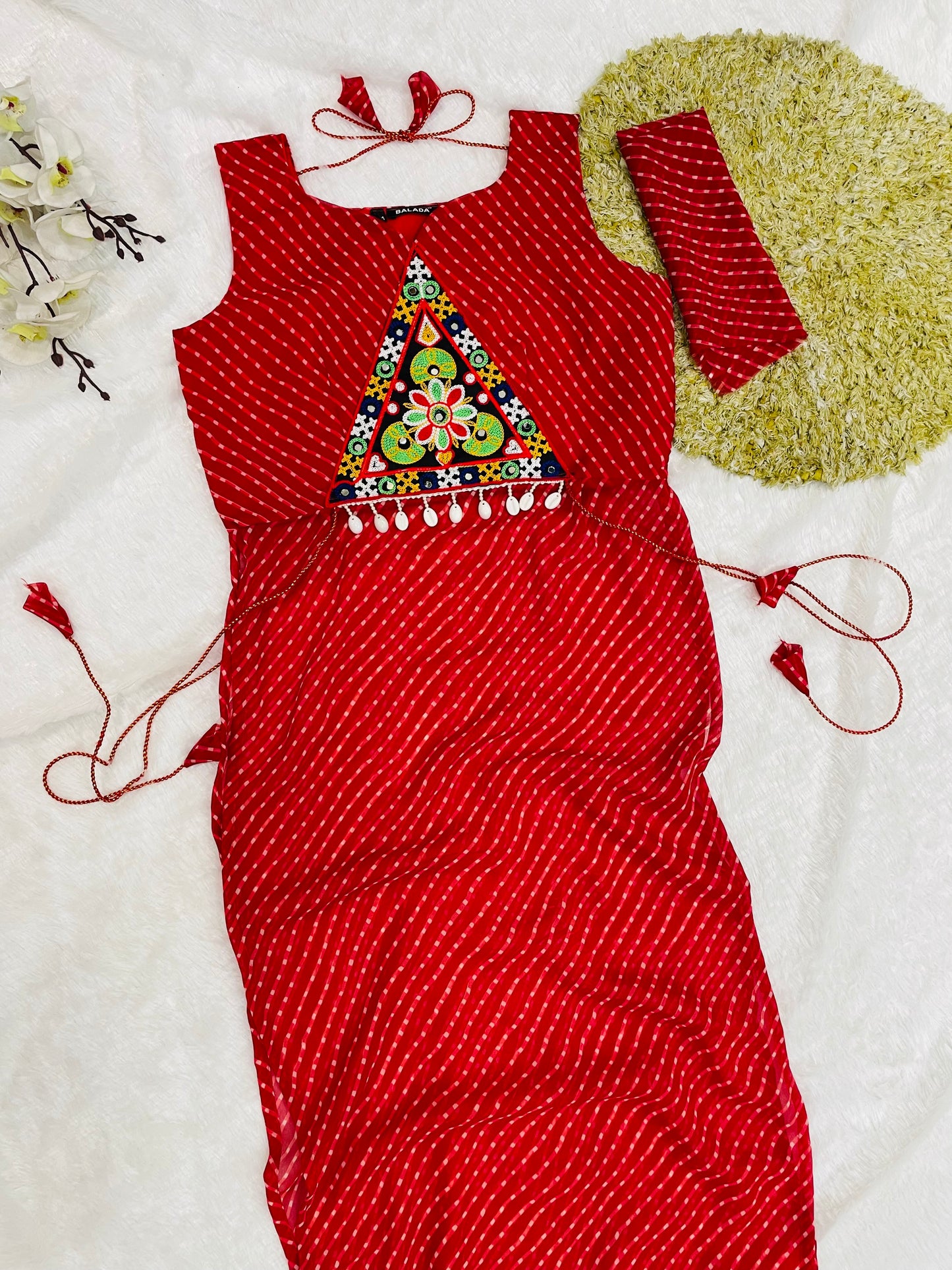 Navratri Bandhani Kurti – Designer Straight Fit, Embroidered Festive Wear