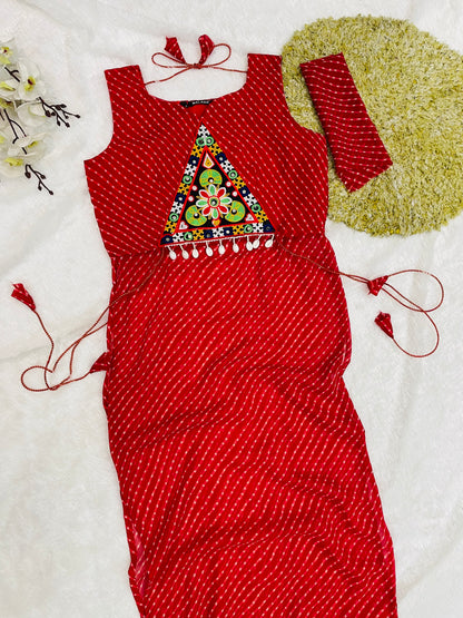 Navratri Bandhani Kurti – Designer Straight Fit, Embroidered Festive Wear