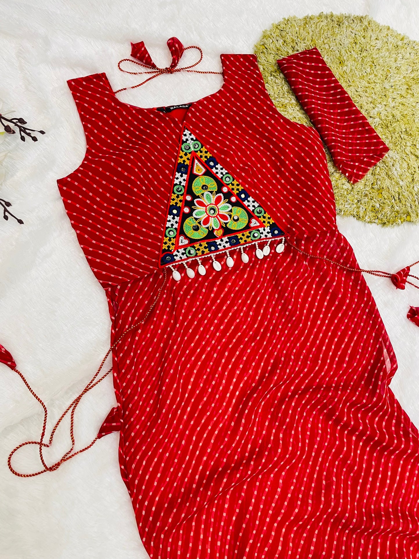 Navratri Bandhani Kurti – Designer Straight Fit, Embroidered Festive Wear