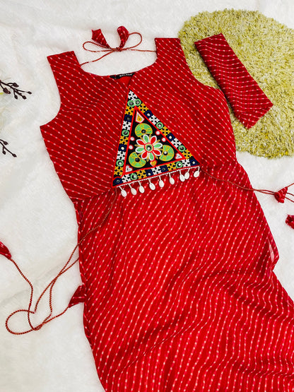 Navratri Bandhani Kurti – Designer Straight Fit, Embroidered Festive Wear