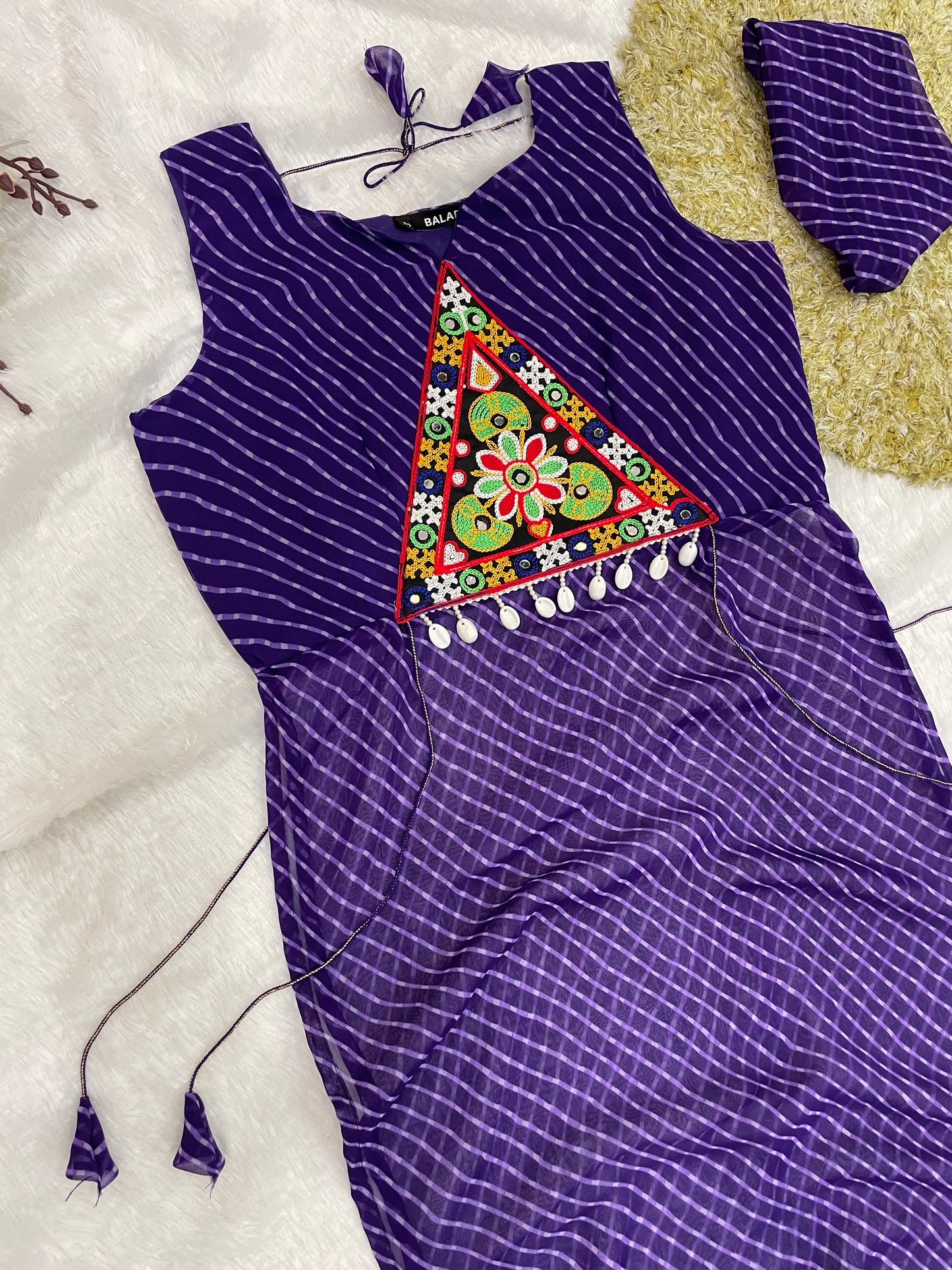 Bandhani Embroidered Cotton Kurti – Royal Violet