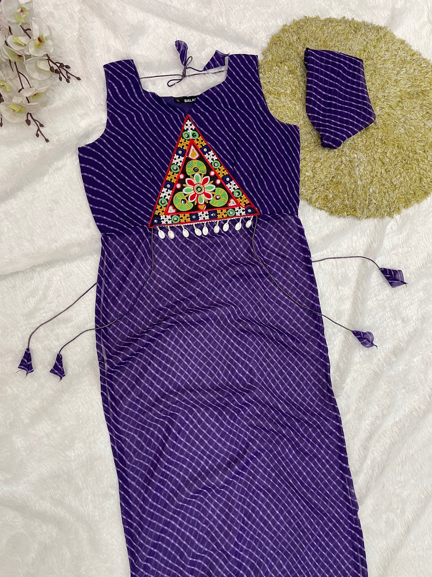 Bandhani Embroidered Cotton Kurti – Royal Violet
