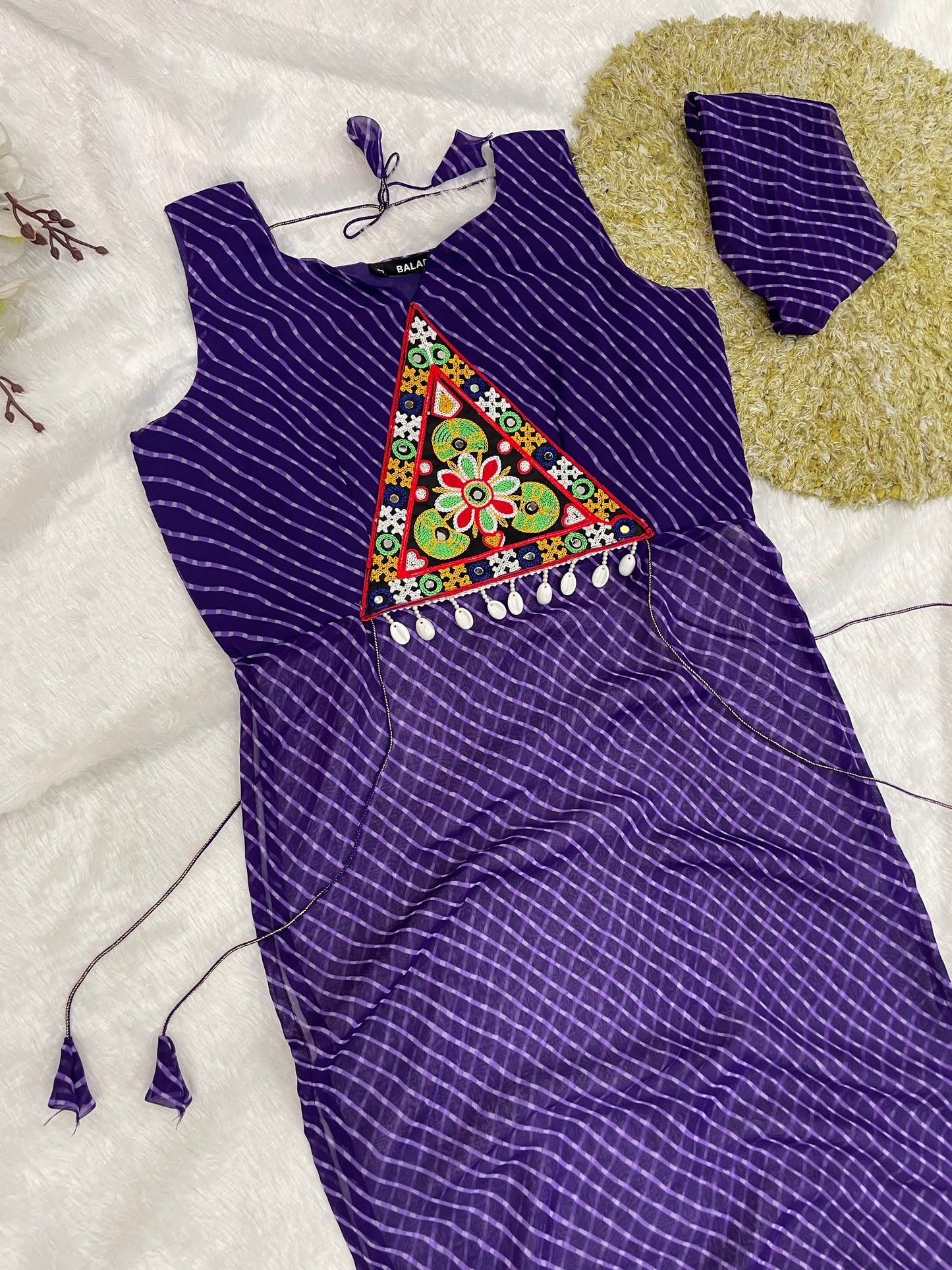 Bandhani Embroidered Cotton Kurti – Royal Violet
