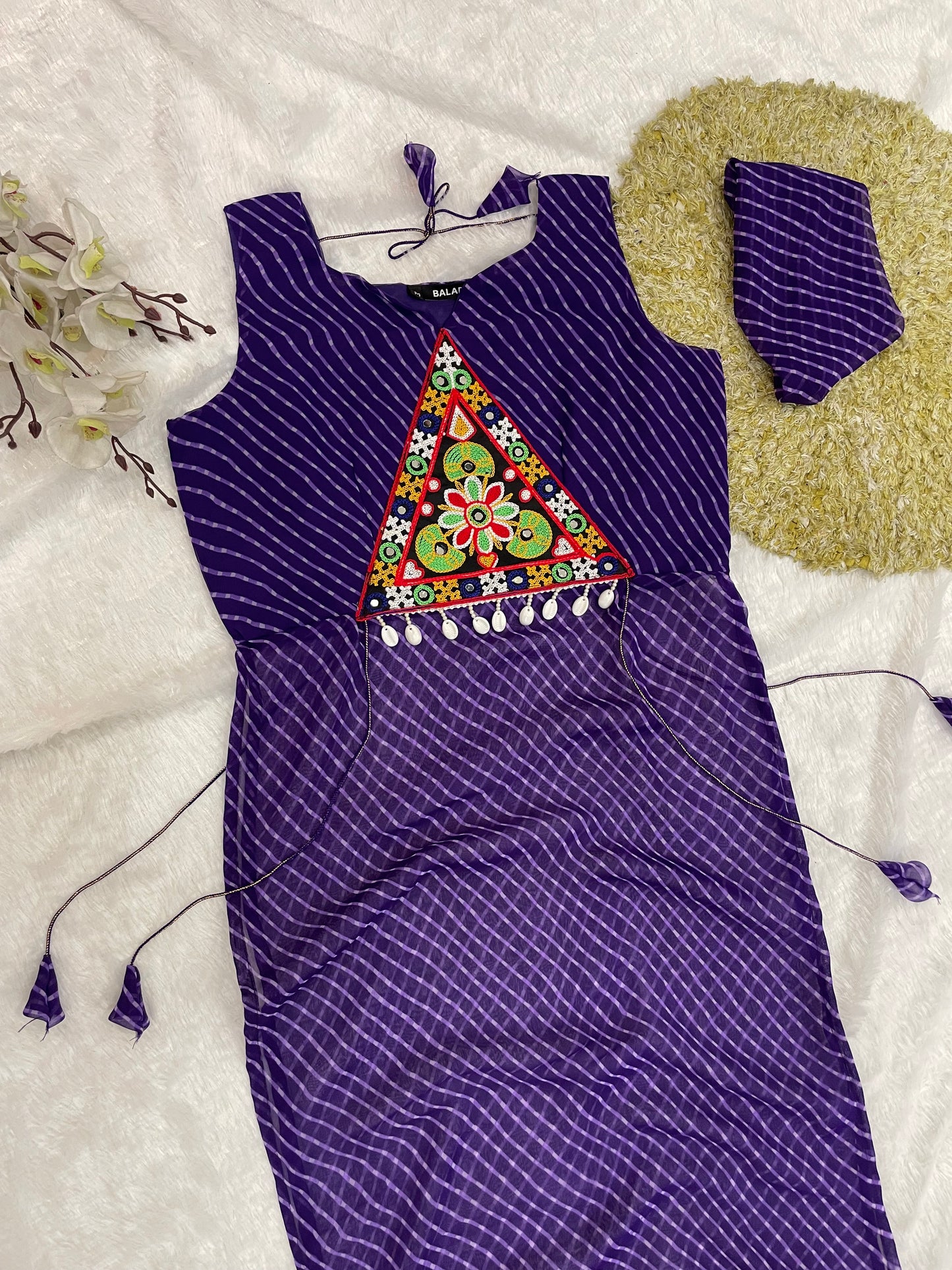 Bandhani Embroidered Cotton Kurti – Royal Violet