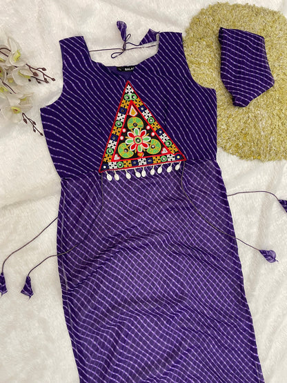 Bandhani Embroidered Cotton Kurti – Royal Violet