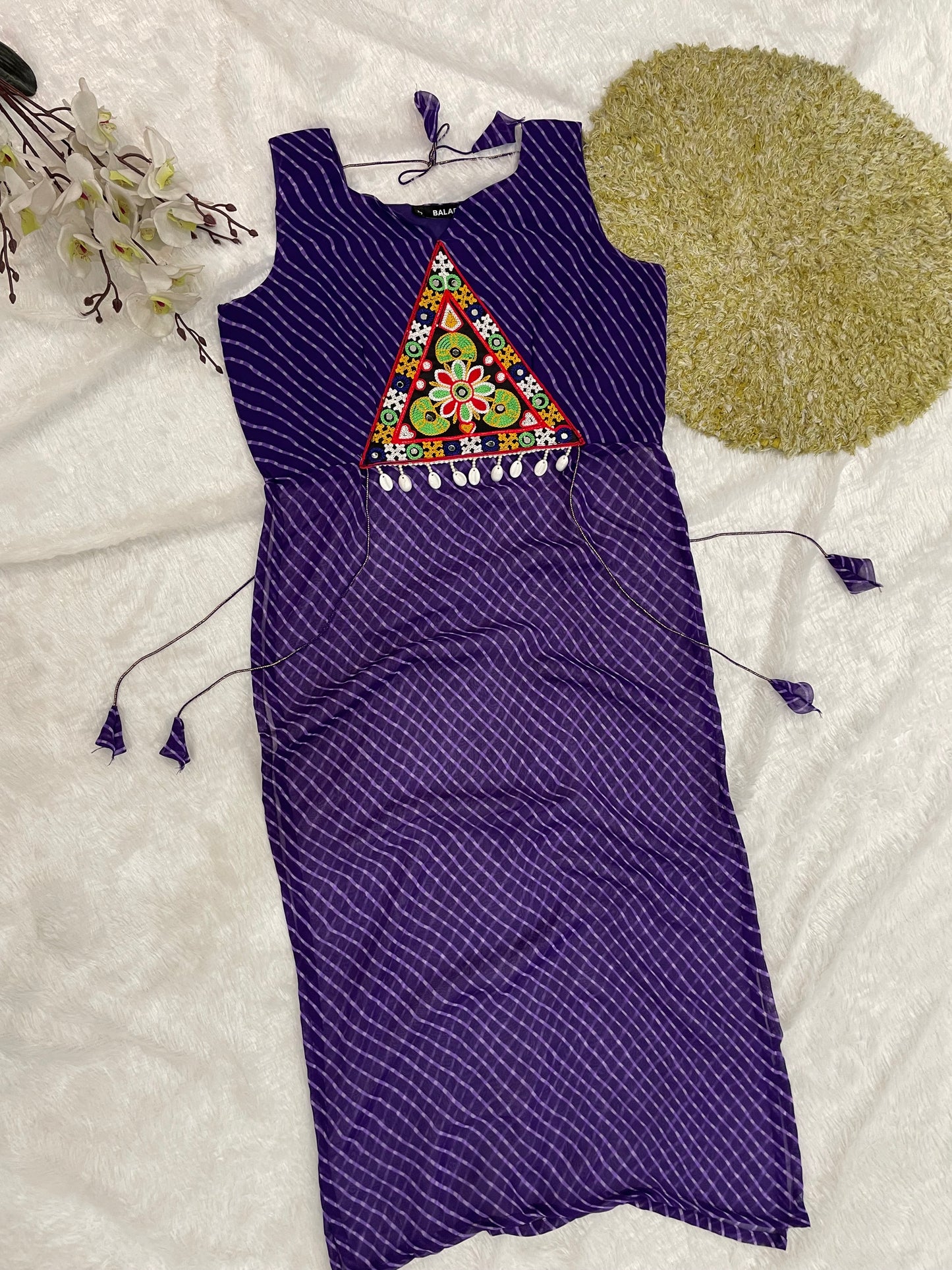 Bandhani Embroidered Cotton Kurti – Royal Violet