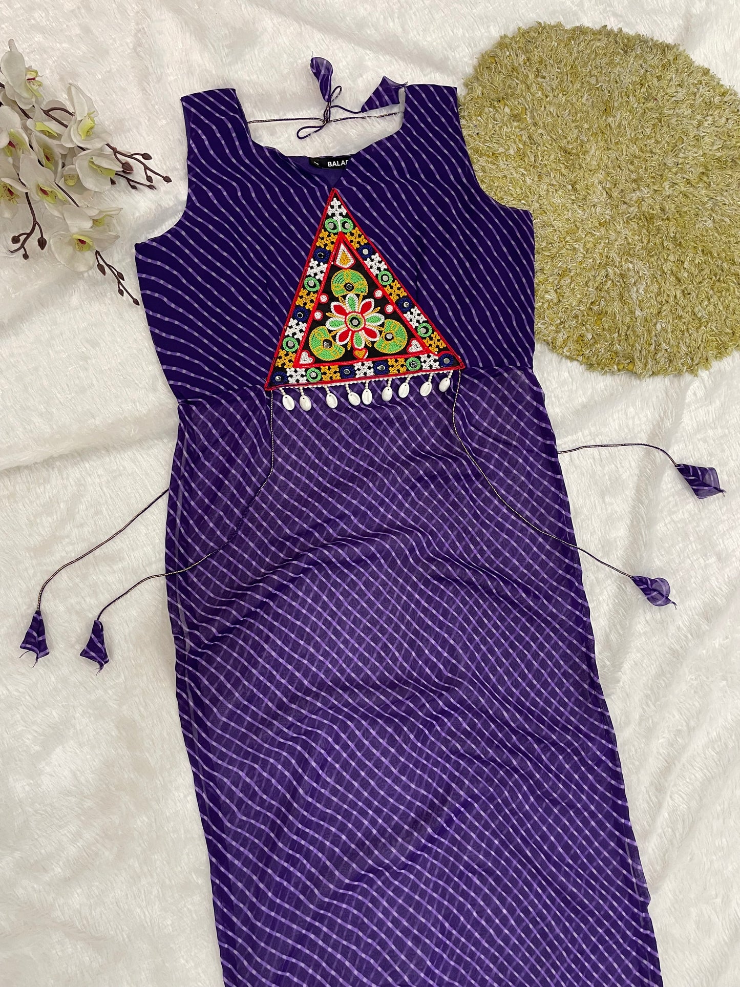 Bandhani Embroidered Cotton Kurti – Royal Violet