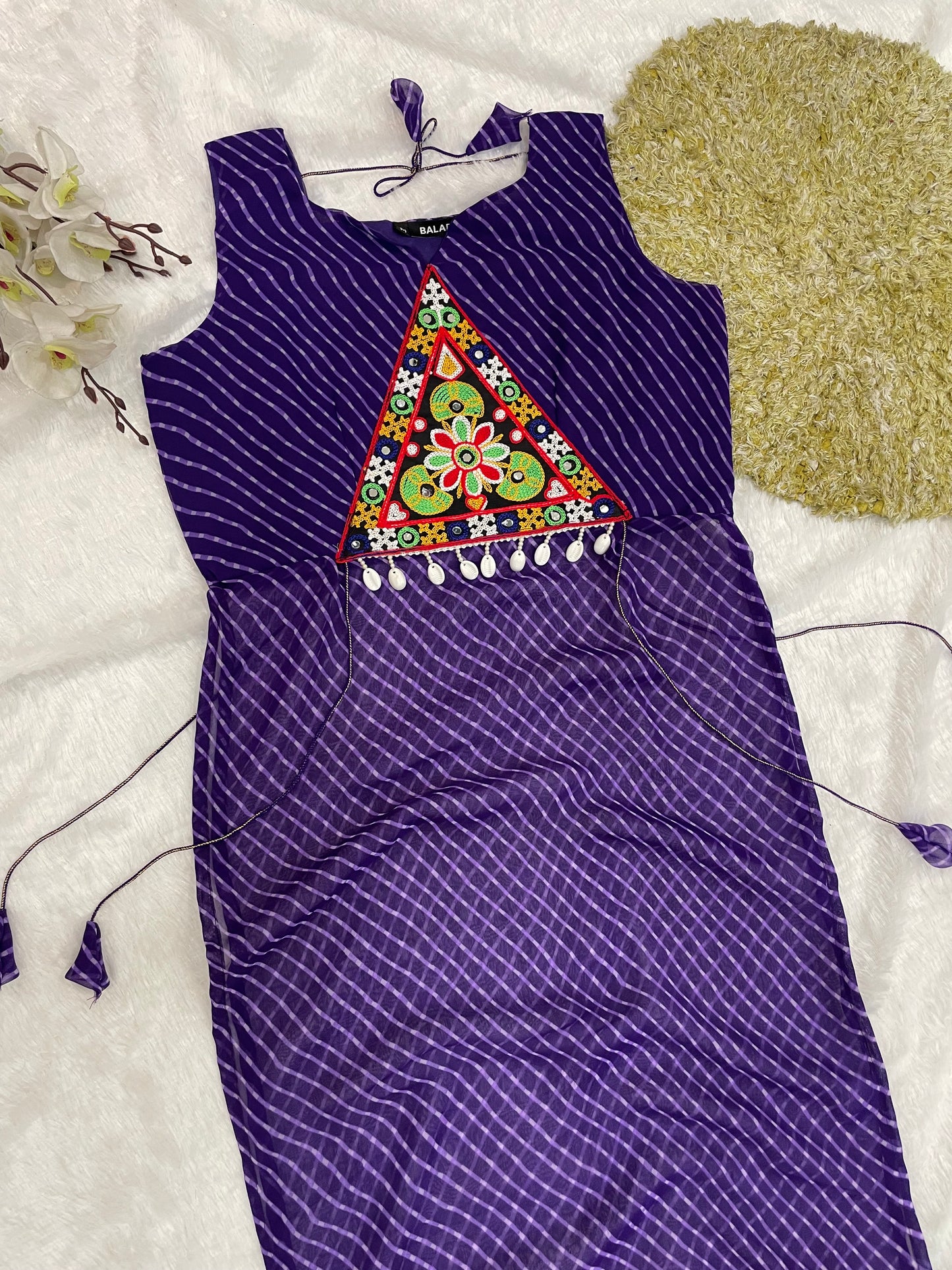 Bandhani Embroidered Cotton Kurti – Royal Violet