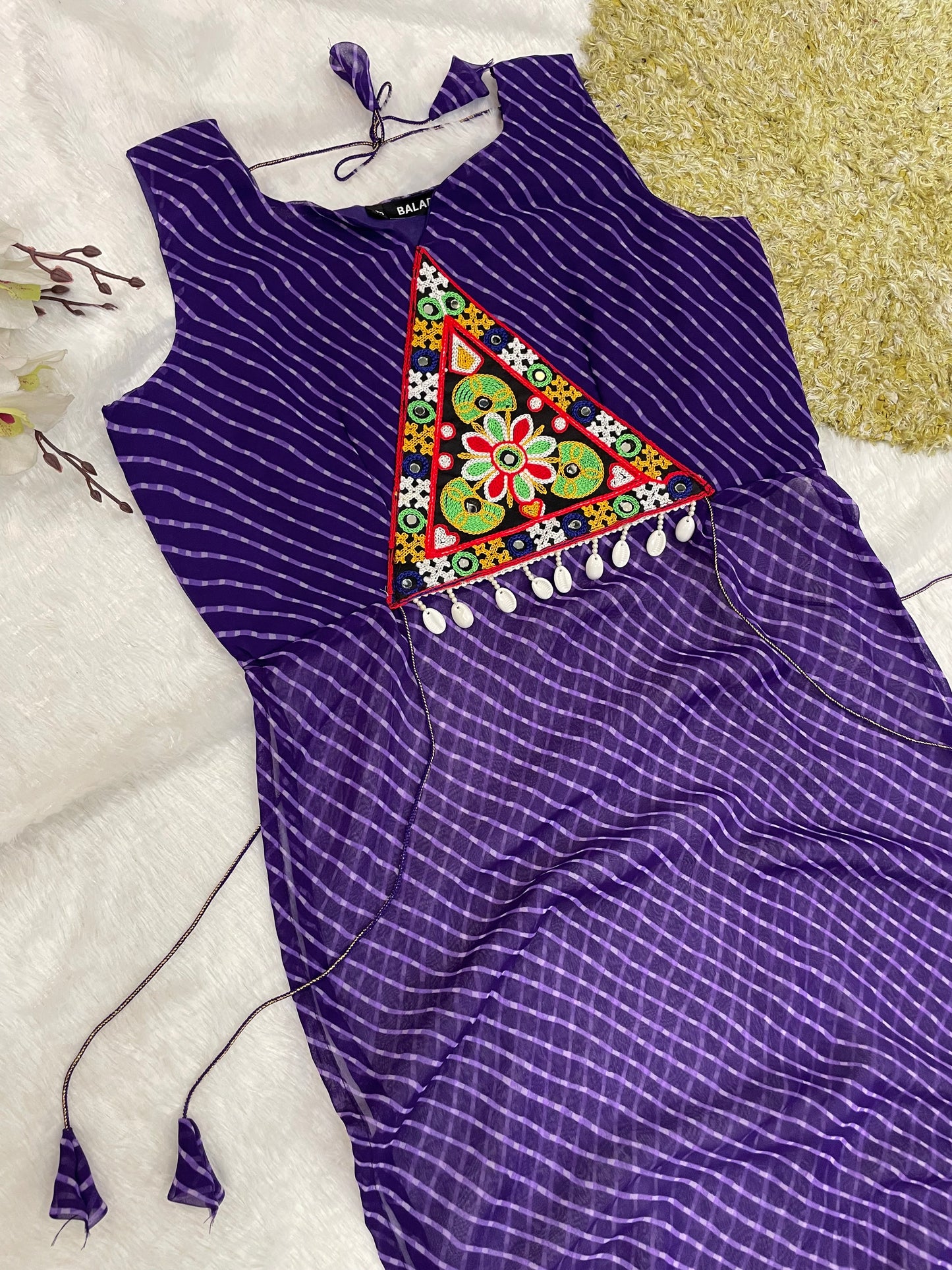 Bandhani Embroidered Cotton Kurti – Royal Violet