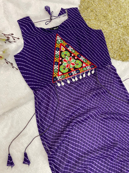 Bandhani Embroidered Cotton Kurti – Royal Violet