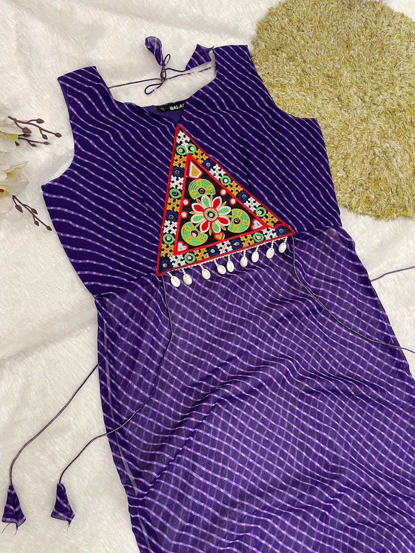 Bandhani Embroidered Cotton Kurti – Royal Violet