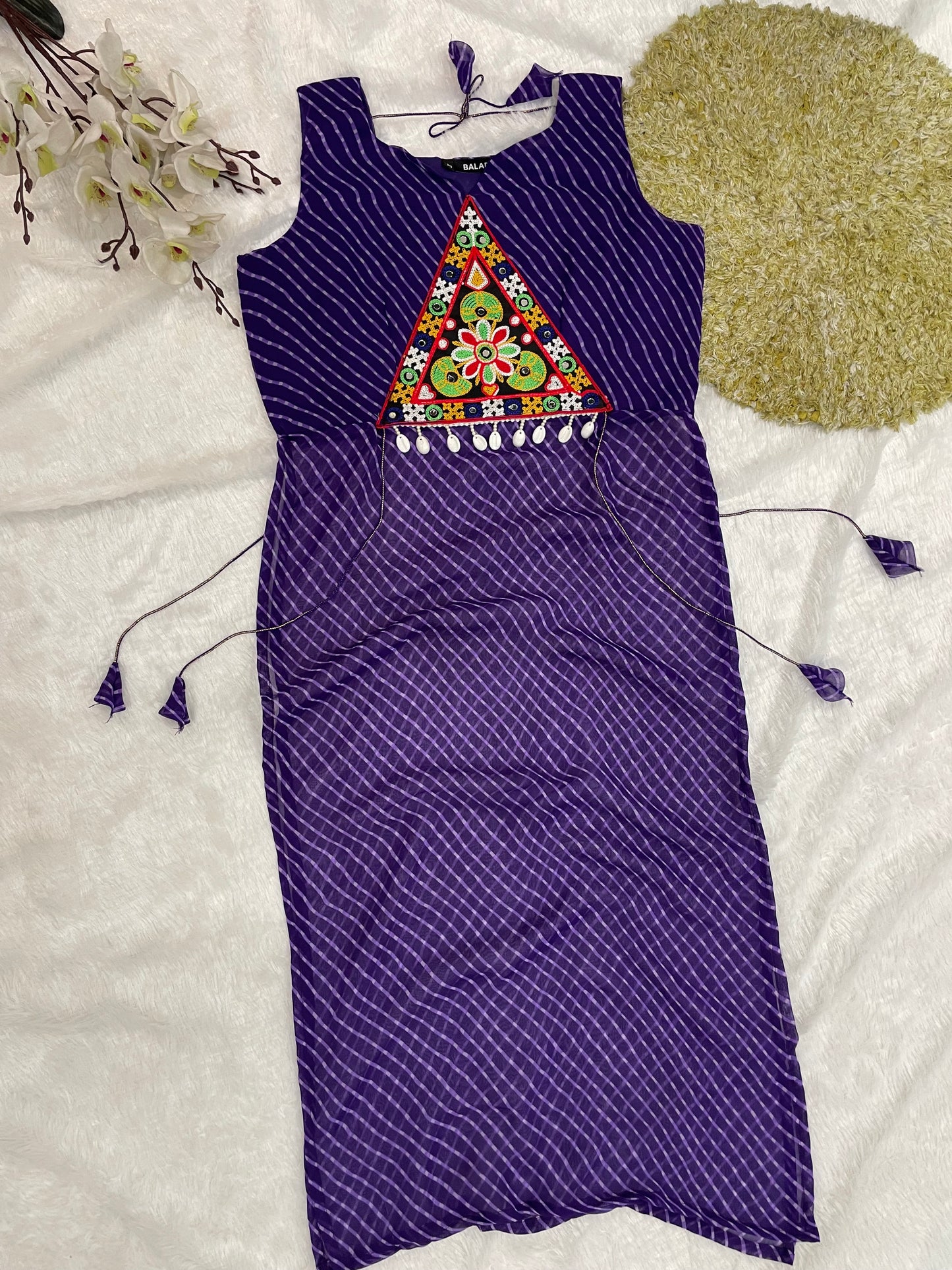 Bandhani Embroidered Cotton Kurti – Royal Violet
