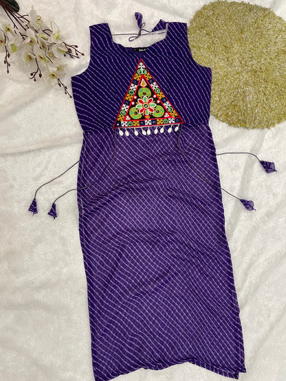 Bandhani Embroidered Cotton Kurti – Royal Violet