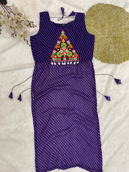 Bandhani Embroidered Cotton Kurti – Royal Violet