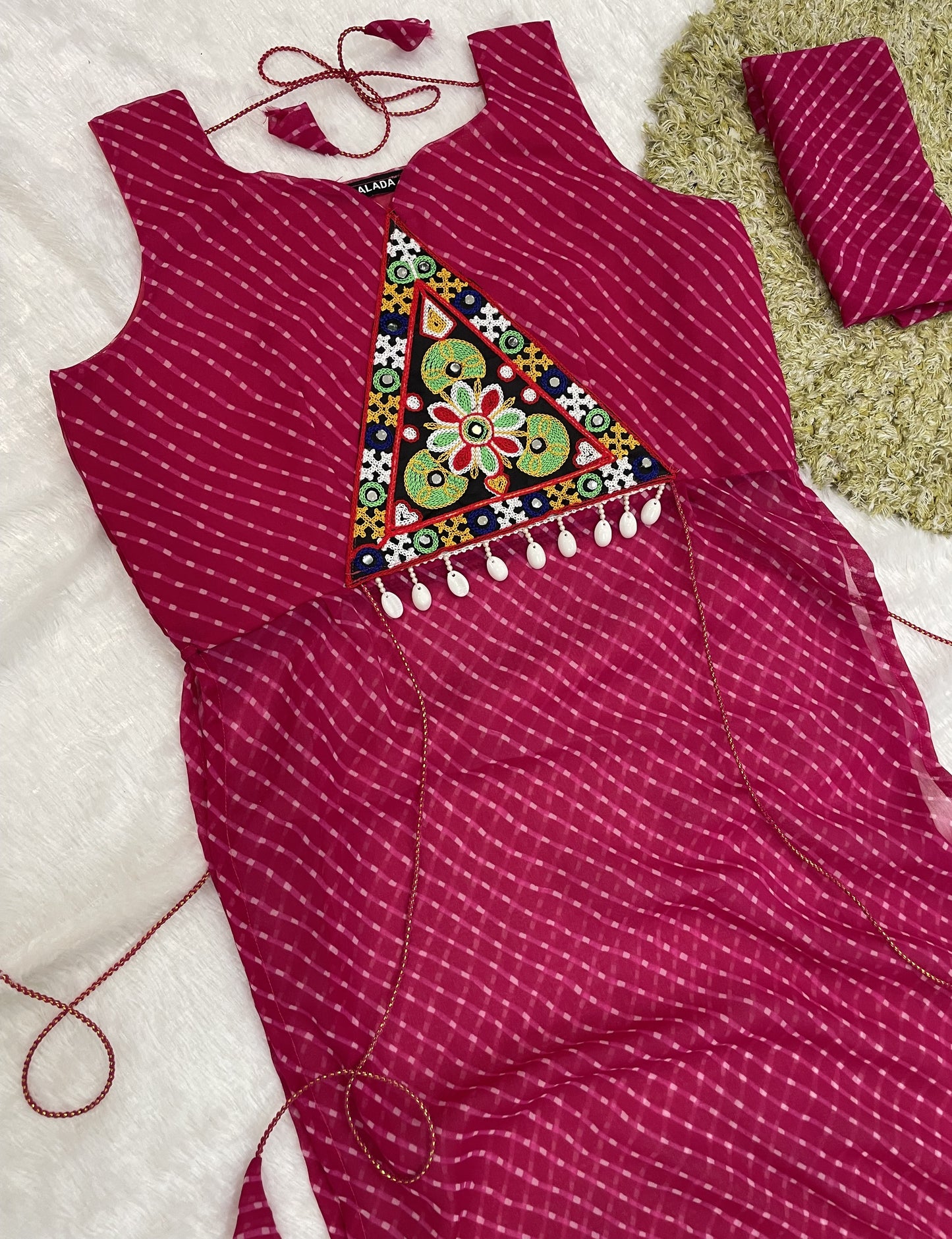 Navratri Bandhani Kurti – Designer Straight Fit, Embroidered Festive Wear