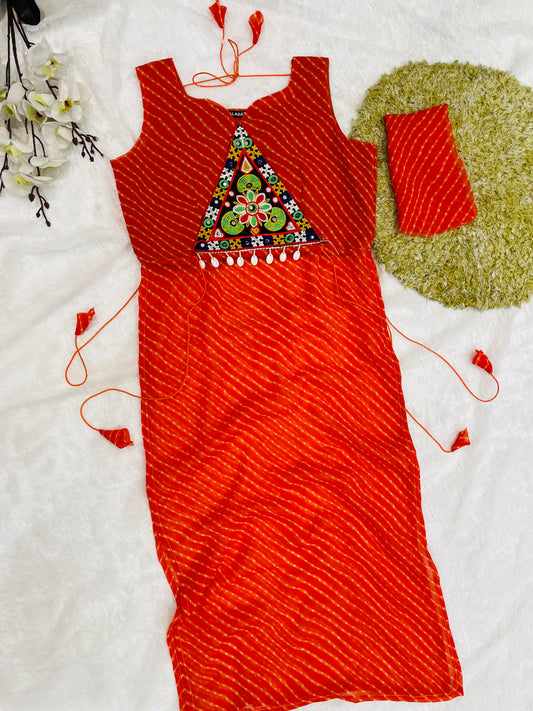 Bandhani Embroidered Cotton Kurti – Red Radiance
