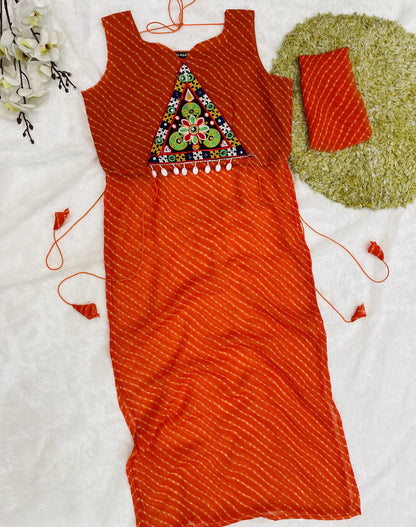 Navratri Bandhani Kurti – Designer Straight Fit, Embroidered Festive Wear