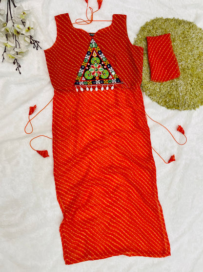 Bandhani Embroidered Georgette Kurti – Magenta Bloom