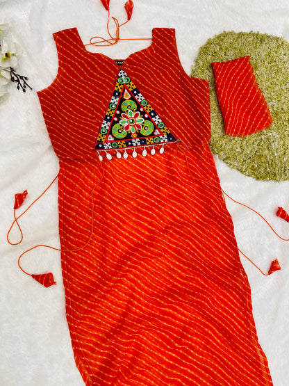Bandhani Embroidered Georgette Kurti – Magenta Bloom
