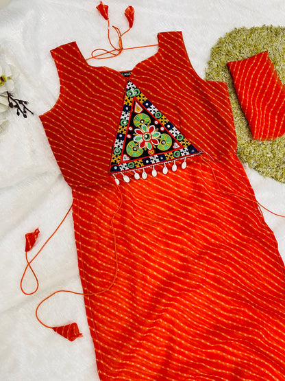 Bandhani Embroidered Cotton Kurti – Red Radiance